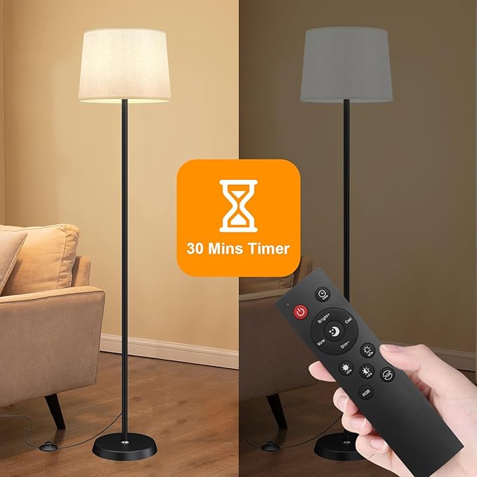 Floor Lamp for Living Room Bedroom,Modern Floor Lamp with Remote, Simple Design with Beige Shade,Foot Pedal Switch,Dimmable Colors Temperature,9W RGB LED Bulb