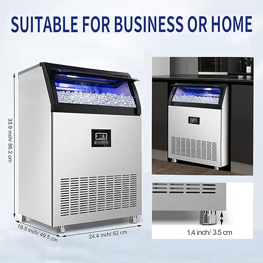 Commercial Ice Maker 250Lbs/24H Under Counter Ice Machine with 77Lbs Storage Bin, 90 Ice Cubes in 11Min, Stainless Steel Freestanding Ice Making Machine for Business, Water Filter and Scoop Included