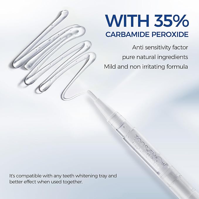 5 x Teeth Whitening Pen Gel (4+1 Desensitizing Gel), No Sensitivity Teeth Whitening Gel Kit, Effective Teeth Whitener, Travel-Friendly Tooth Whitening Pen, Carbamide Peroxide Tooth Bleaching
