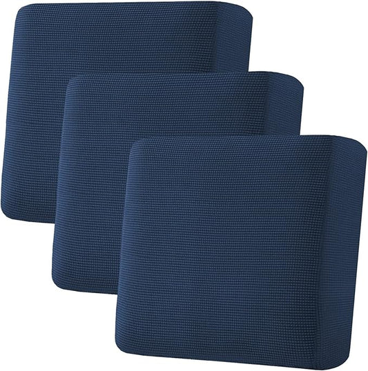 H.VERSAILTEX Super Stretch Individual Seat Cushion Covers - Sofa & Couch Cushion Slipcover Sets - Thick Jacquard Textured Twill Fabric (3 Piece XL Sofa Cushion Covers, Navy)