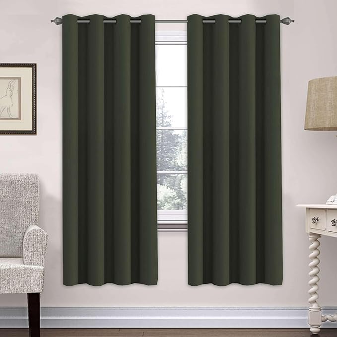 H.VERSAILTEX Ultra Soft Microfiber Thermal Insulated Antique Copper Grommet Blackout Curtains/Window Treatment Draperies 52 by 72 - Inch for Living Room/Bedroom, Set of 2 - Olive
