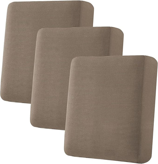 H.VERSAILTEX Super Stretch Individual Seat Cushion Covers Sofa Covers Couch Slipcover Sets Thick Jacquard Textured Twill Fabric (3 Piece Sofa Cushion Covers, Macchiato)