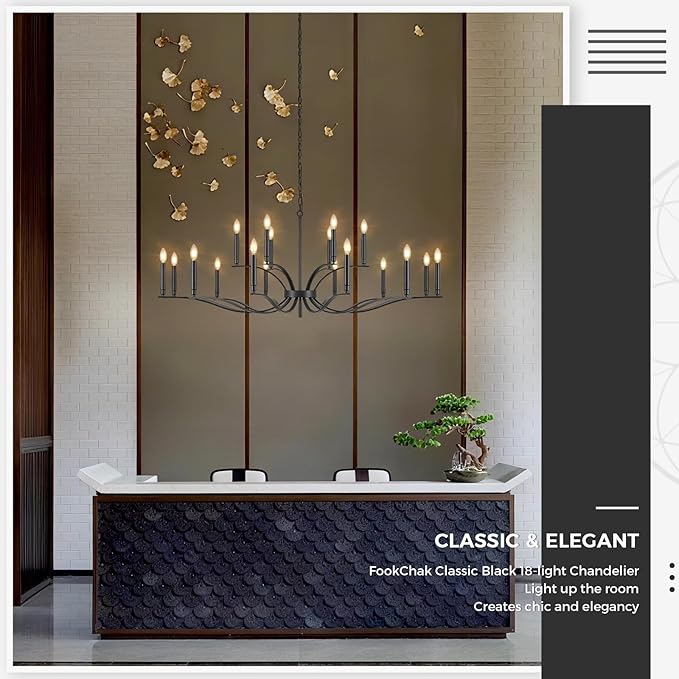 Black Living Room Chandelier 18 Light Hight Ceiling Foyer Candle Chandelier Large Dining Room Light Fixture Over Table 59in Metal Modern Chandeliers Hanging Light for Entry Master Bedroom