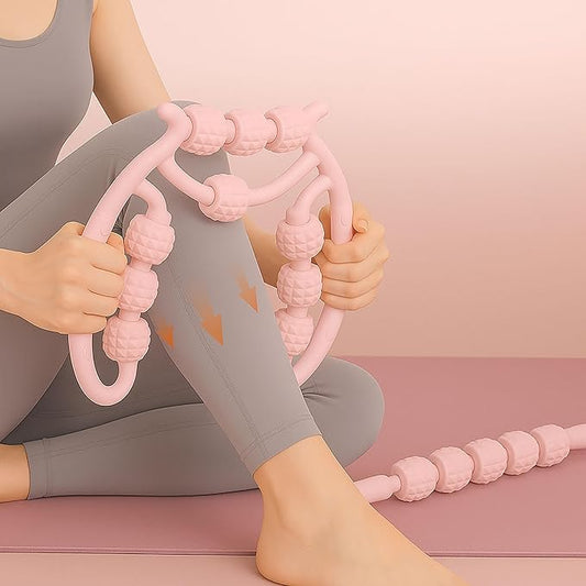 10 Roller Circular Leg Massager with Bonus Massage Stick – Manual Back & Leg Rollers, Relajador de Piernas Set, Circular Leg Clamp Roller for Neck, Arms & Legs (Pink)