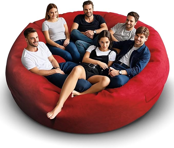 Bean Bag Chair for Adults 8FT,Soft Removable Cover for Teens/Girls Bedroom,Fluffy Giant Round Floor Beanbag Lounger Chairs (No Filler,Big Red)