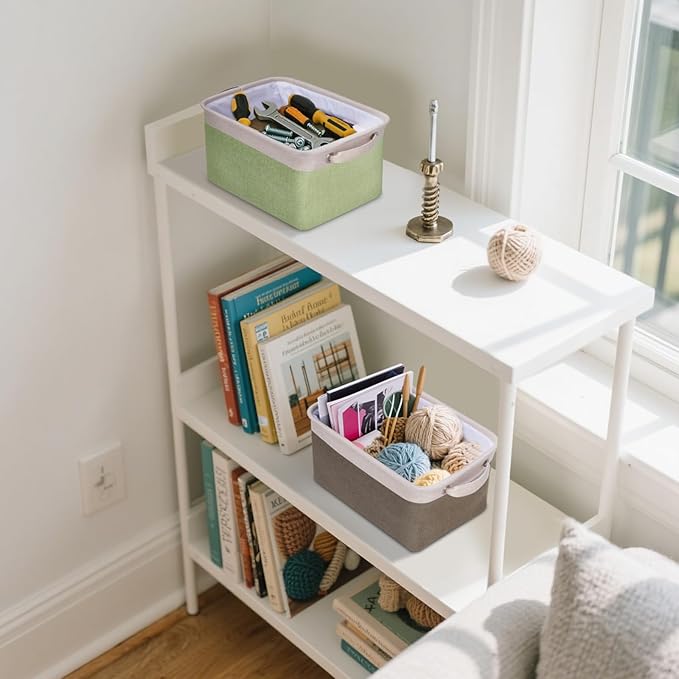 BALEINE 1 Pack Fabric Storage Bins for Shelves, Linen Storage Baskets for Organizing, Decorative Closet Bins for Clothes, Home (Pink, 12"x8"x8")