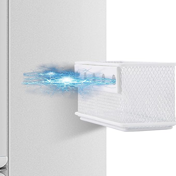 6.29"x2.28"x2.48" Magnetic Basket for Whiteboard White Magnetic Basket for Fridge Magnetic Organizer Holder with 5 Strong Magnets Magnetic Holder for Refrigerator Locker