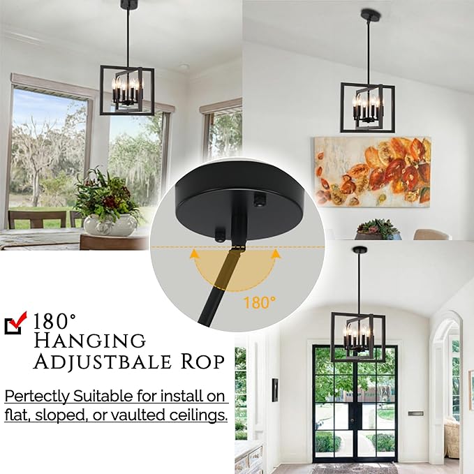 ANKYLHUA Small Black Chandelier,6-Lights Ceiling Light Fixture E12,Adjustable Hight Pendant Lights Kitchen Island,Chandeliers for Dining Room Bedroom,Entryway,Foyer