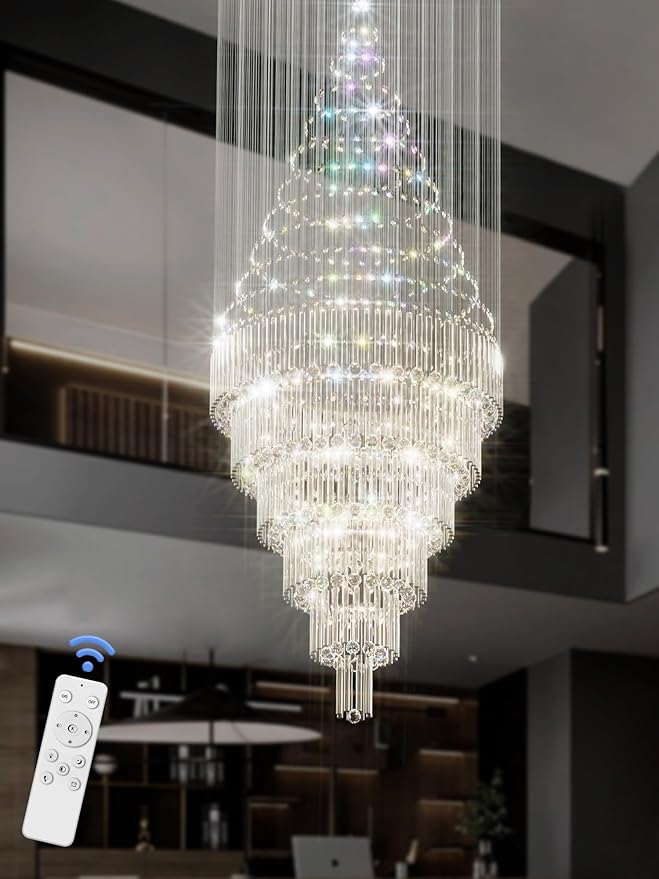 Flashing God D59''X H120'' Extra Large Chandeliers for High Ceilings Crystal Raindrop Chandeliers Large Villa Chandelier Entrance Foyer Ceiling Light LED Dimmable 2700K-6000K