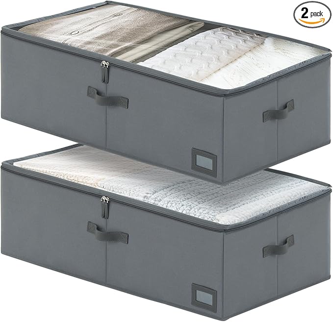10-Inch Under Bed Organizer, Large Under Bed Storage Container, Underbed Storage Box for Seasonal Clothing, Sweaters, Shoes, Blankets, Wrapping Paper, Sheets & Toys, Yarn 33" L×17" W×10" H