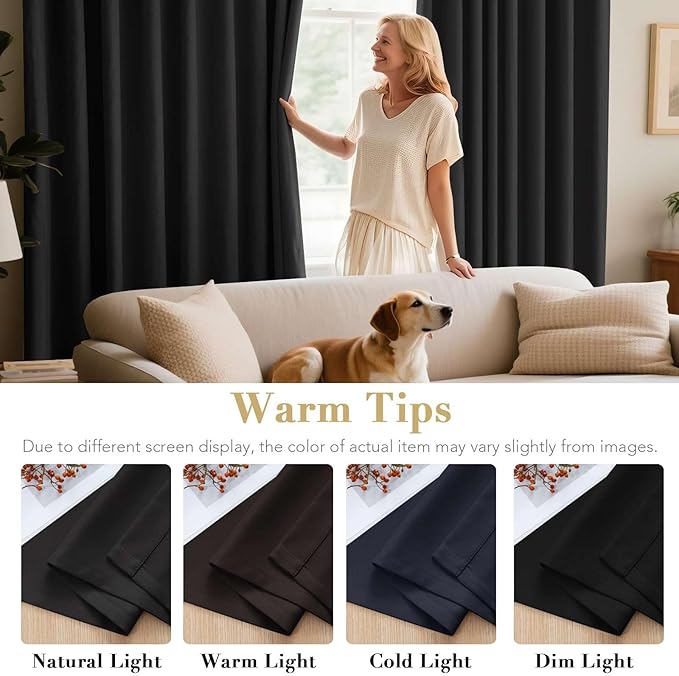 H.VERSAILTEX Black Blackout Curtain Blinds Kitchen Curtains Energy Smart Decoration Thermal Insulated Blackout Curtains for Bedroom/Small Window,2 Panels,Grommet,52 by 63 Inch