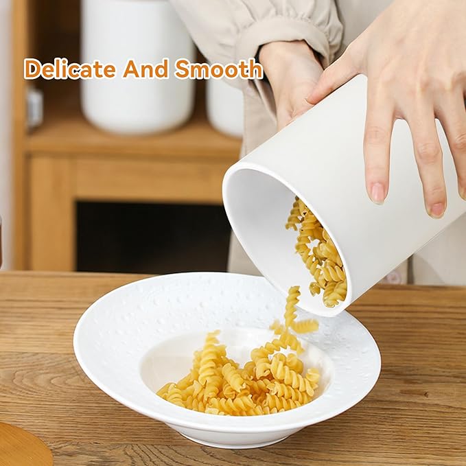 Canister Sets for Kitchen,Ceramic Kitchen Canisters for Countertop with Airtight Wood Lids for Serving Ground Coffee, Tea, Spice, Grains, Sugar, Salt (White Pack of 3 (8.7/27/44 Oz))