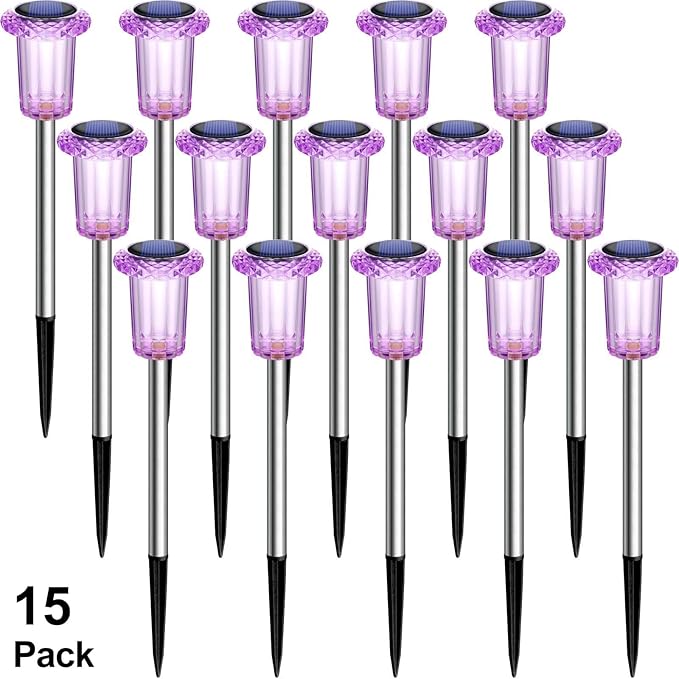 DenicMic Halloween Solar Lights Outdoor 15 Pack Purple LED Waterproof Yard Garden Patio Backyard Pathway Walkway Landscape Lawn Outside Halloween Decorations Outdoor