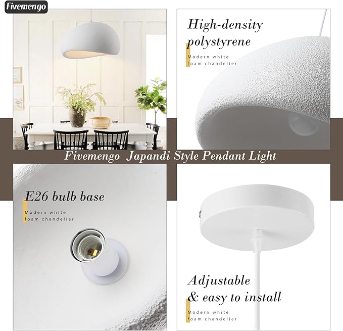 19.7in Wabi Sabi Pendant Lights Kitchen Island Lighting Fixture Ceiling Mount White Modern Japanese Lamp Japandi Chandelier for Dining Living Room Hallway Bedroom Restaurant Hanging Lamp