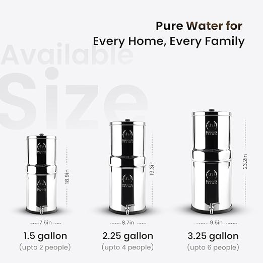 Gravity Water Filter System – 1.5 Gallons NSF Certified AISI 304 Stainless Steel Premium Countertop Water Filtration System with 2 Smart Black Carbon Filters & Stainless Steel Spigot