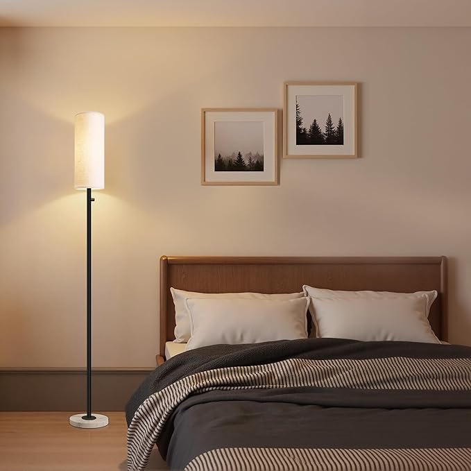 Floor Lamp for Living Room,Dimmable Floor Lamp with LED Bulb,Modern Standing Lamp with Marble Base,Tall Standing Lamps for Living Room,Bedroom,Office,Reading and Nursery(Black)