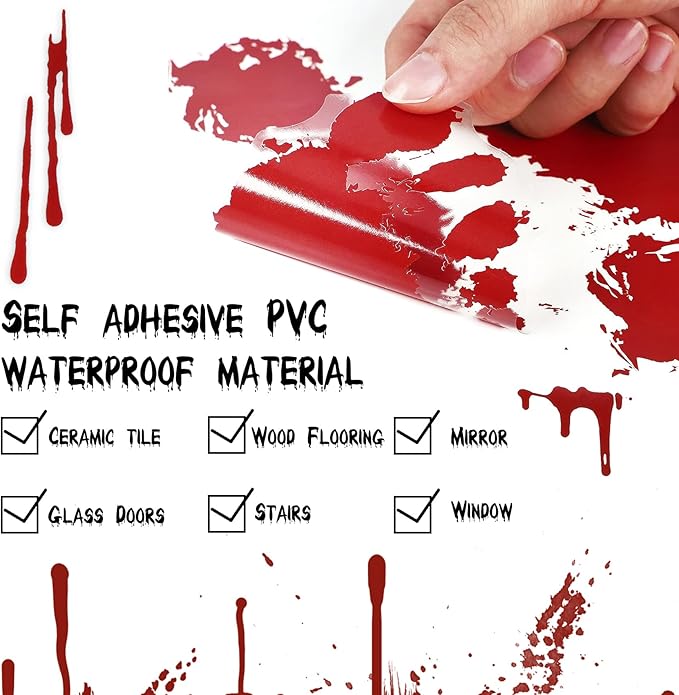 DC-BEAUTIFUL Halloween Bloody Handprint Footprint Horrible Window Stickers, 12 Sheets Decoration Clings for Window Wall Floor Glass Bathroom Outdoor Indoor Halloween Party