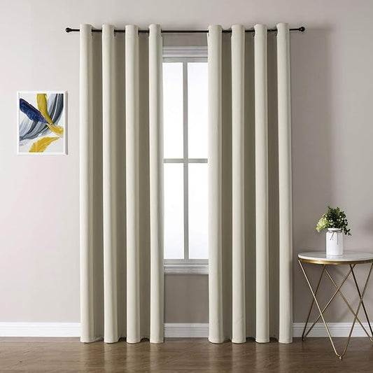 ChrisDowa Room Darkening Curtains 102 Inches Long 2 Panels Set for Living Room, Grommet Thermal Insulated Blackout Curtains for Bedroom (Beige, 52 x 102 Inch)