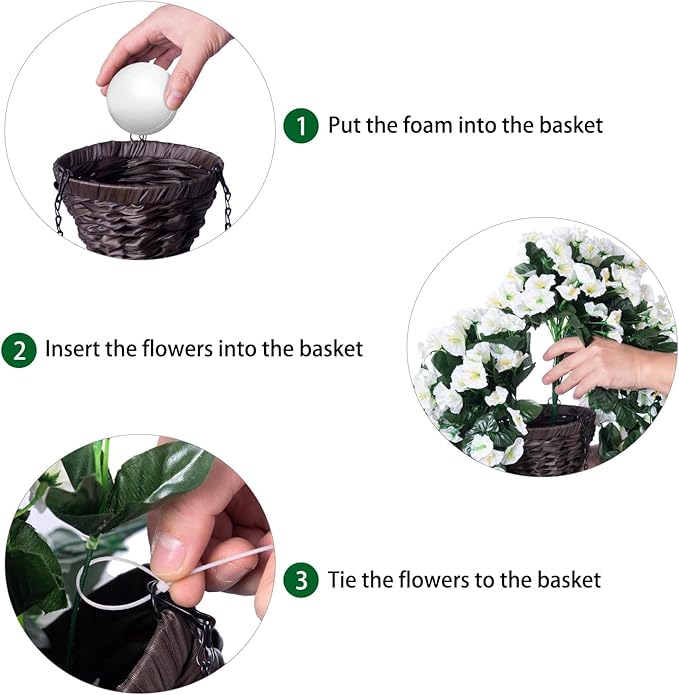 Artificial Faux Hanging White Flowers Plants Basket for Outdoor Outside, Fake UV Resistant Realistic White Morning Glory Flowers for Porch Home Balcony Yard Patio Decoration