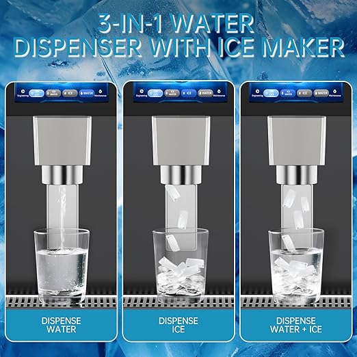 Commercial Nugget Ice Maker Machine, 100Lbs/24H Pellet Chewable Ice, 3-IN-1 Nugget Ice Maker with Ice & Water Dispenser, Self-Cleaning Countertop Stainless Steel Ice Machine for Business, Office,Party