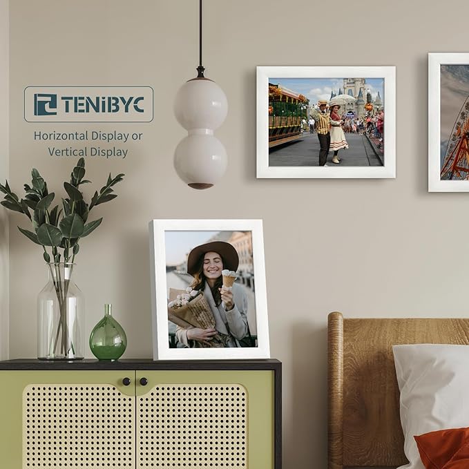 8.5x11 Picture Frame Set of 3 - White Woodgrain, Solid Wood & HD Tempered Glass, Table Display or Wall Hanging