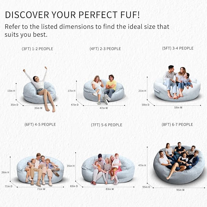 Bean Bag Chair for Adults 7FT,Soft Removable Cover for Teens/Girls Bedroom,Fluffy Giant Round Floor Beanbag Lounger Chairs (No Filler,Light Gray)