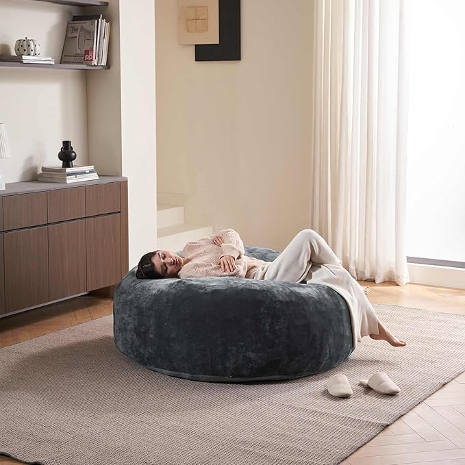 5FT，Big Bean Bag Chairs for Adults，Large beanbag with Filler Included，Memory Foam Material，Easy to Clean and Washable Corduroy Fabric，Suitable for Living Room and Bedroom (Dark Gray, 5 Foot)