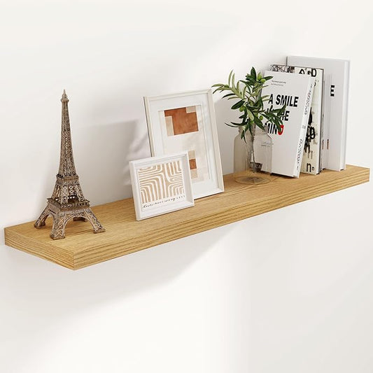 Floating Shelves 48 Inch Long, 48"W x 9"D Wall Shelf Invisible Bracket, 9 Inch Deep Floating Shelf for Wall, Rustic Wooden Shelves for Living Room, Kitchem, Bedroom, Oak Color, Set of 1