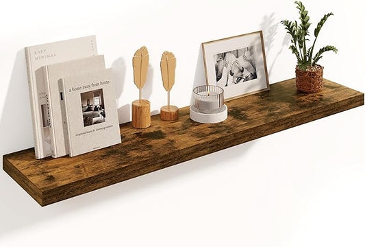 Fun Memories Floating Shelves, 8 Inch Deep Floating Shelves, Rustic Wood Fireplace Mantel 48 in Long, 48 x 8 Floating Wall Shelves for Living Room, Kitchen, Bedroom, Rustic Brown, 1 Pack