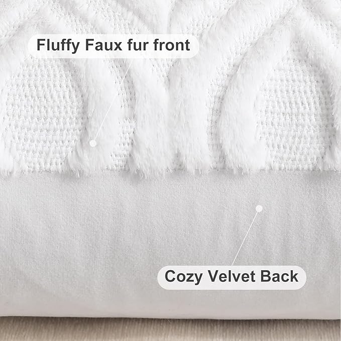 decorUhome Fall Throw Pillow Covers 16x16 Inch Set of 2, Soft Plush Decorative Faux Fur White Solid Couch Pillow Covers, Accent Farmhouse Neutral Square Euro Pillow Cases for Sofa Bed Living Room