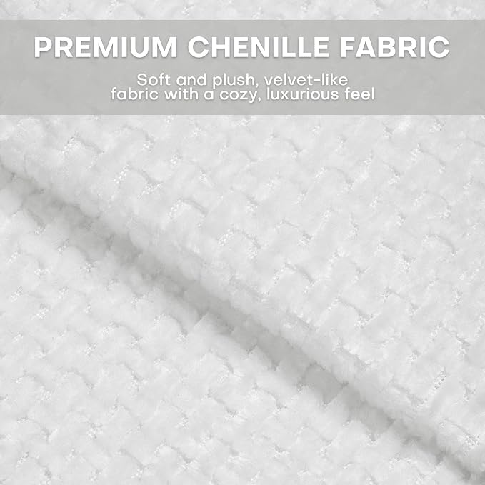 Chenille Fabric Accent Chairs Set of 2, Upholstered Armchair with Solid Wood Legs, Modern Living Room Accent Chair, Comfy Single Sofa Reading Club Chair for Bedroom Reception Lounge, White