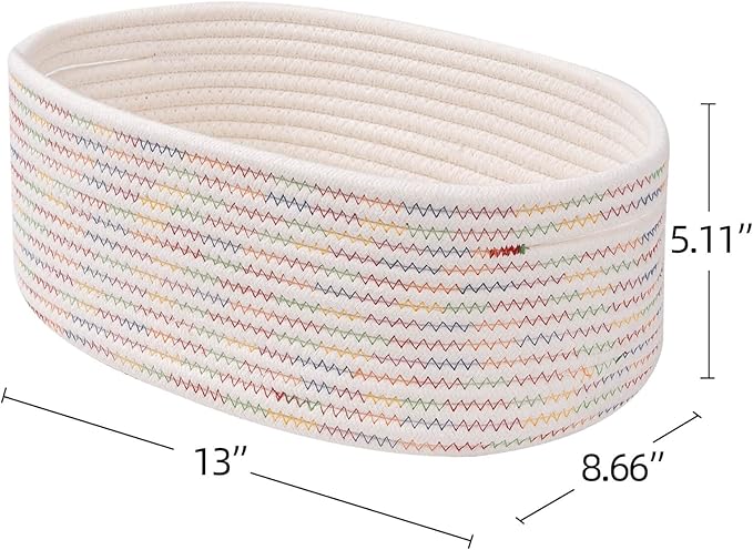 Baskets&Bins for Shelf Storage &Organizing/Cute Basket to Store and Organize Daily Items/Woven Rope Basket for Living Room, Bedroom,Playroom/Small Oval-13x8.66x5.11’’,3 Packs Rainbow
