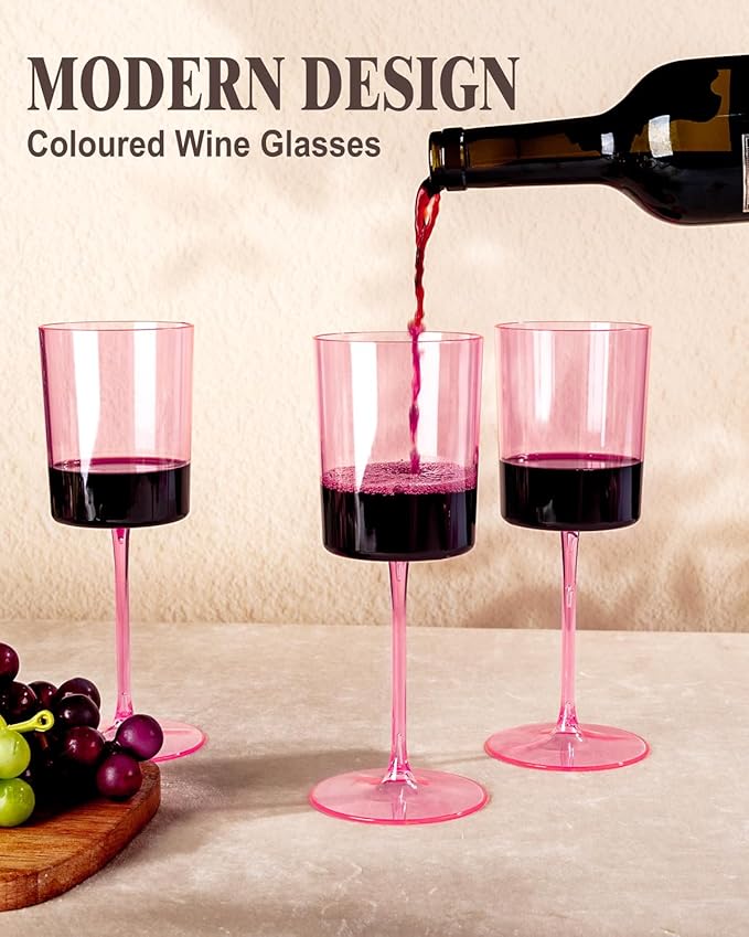 Ciaell 12 Pack Pink Plastic Wine Glasses - 14Oz Plastic Wine Glasses with Stem - Disposable Stemmed Wine Glass for Parties & Weddings & Outdoor