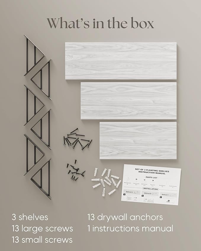 BAYKA Wall Shelves for Bedroom Decor, Floating Wall Shelves for Living Room Kitchen Storage, Wall Mounted Rustic Wood Floating Shelves for Kids Books,Corner Shelves for Bathroom(White，Set of 3)