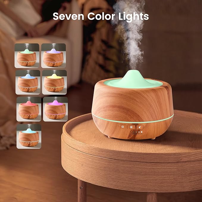 500ml Essential Oil Diffuser with 10 Scented Essential Oils,Wood Grain Ultrasonic Oil Diffuser,Aromatherapy Diffuser with Remote Control,Timer,7 Colors Light,2 Mist Modes for Large Room Office,Yellow