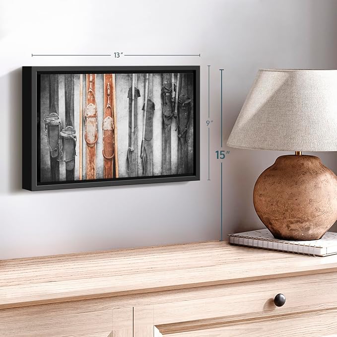 ElephantStock Ski Collection Wall Art - Horizontal Framed Canvas - 1-Piece Bathroom Wall Decor - Photography sports Canvas Print - Brown and Black Decor for Wall - 13" X 9"