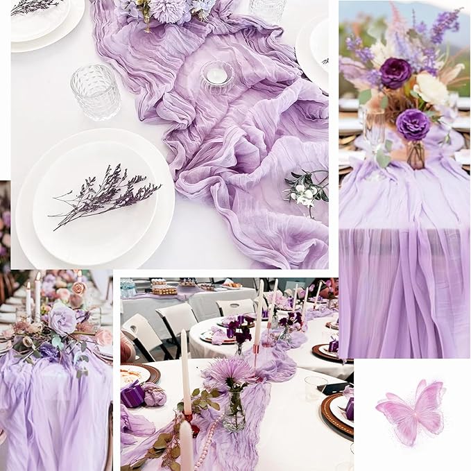 12 Pack Lilac Cheesecloth Table Runner 10FT Rustic Gauze Cheese Cloth Table Runner for Wedding 20 x 120 Inch Long Bridal Baby Shower Table Decor Boho Fabric Sheer Birthday Party Table Decorations