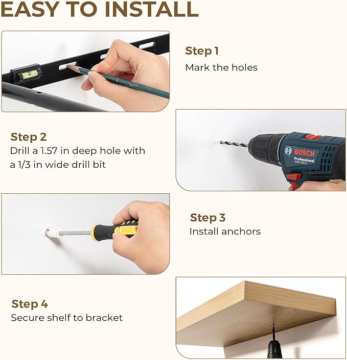 Dreamland 48 Inches Floating Shelves for Wall, 9.3" Deep Long Floating Shelves Set of 1, Large Display & Storage Shelf, Wall Shelf for Bathroom Bedroom Living Room Kitchen Office, Oak