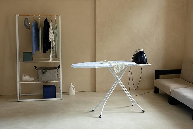 Brabantia Size C Ironing Board (49x18 in) 7 Height Options, Solid Steam Unit Holder (Fresh Breeze) Non-Slip Feet, Anti-Collapse Child Locks