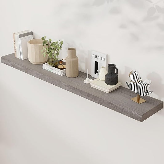 Axeman Floating Shelves for Wall, Rustic Elm Wood 56'' W x 8" D Wall Shelf with Invisible Bracket, Large Long Wall Mounted Storage Shelves for Living Room, Bedroom, Kitchen, Bathroom Decor, Grey