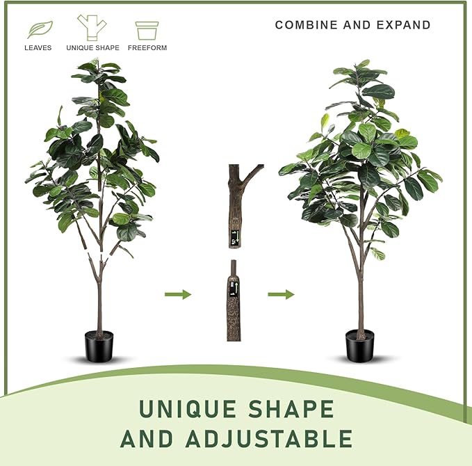 Faux Fiddle Leaf Fig Tree 7ft - Artificial Ficus Lyrata Plant in Pot - Fake Fig Tree for Indoor Modern Home House Office