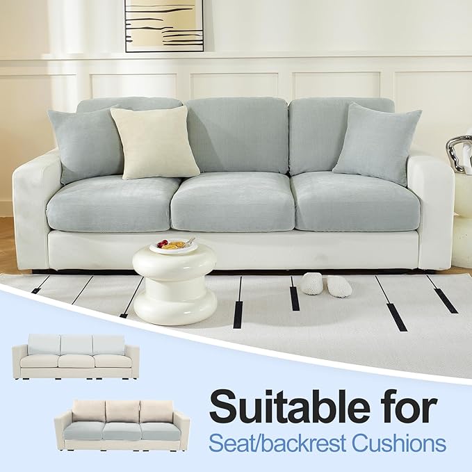 Couch Cushion Covers Individual Large Super Stretch Chenille (Softer Version) Sofa Cushion Covers, Couch Seat Covers Couch Slipcovers Furniture Protector (3 Piece, Light Grey)