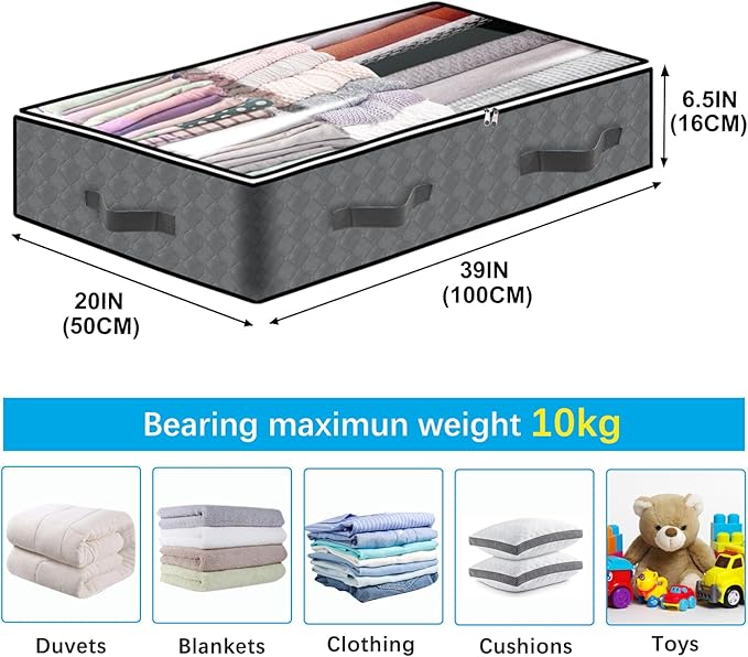 8 Pack Under Bed Storage Containers, 90L Collapsible Closet Organizers and Storage Bins, Underbed Storage Bags for Wrapping Paper, Blanket, Towels, Clothes, Comforter, Sweaters, Linen Sheet
