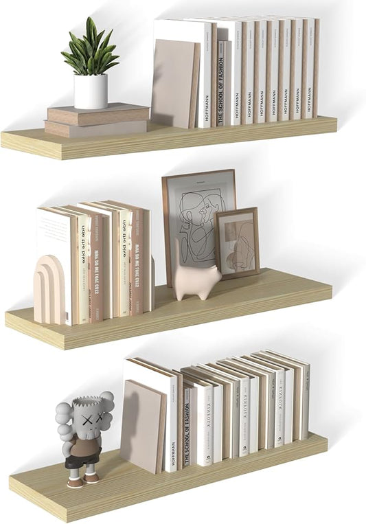 12 Inch Deep Floating Shelves for Wall 3 Pack Floating Shelves Large Storage Space Wall Mount Shelf for Living Room Kitchen Bathroom 36" W x 12" D x 1.2" H Oak