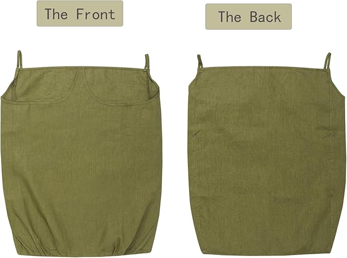 100% Pure Linen Dual Hanging Laundry Bag with 2 Deep Pocket and 2 Side Zipper 20x27in, Over The Door Laundry Hamper Space Saving Hampers for Dirty Clothes Home Travel, Green