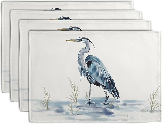 Coastal Placemats Set of 4 Summer Ocean Heron Place Mats 12x18 Inch Nautical Beach Sea Bird Pelican Table Mat Heat Resistant Non Slip Washable Linen Fabric Kitchen Dining Placemat