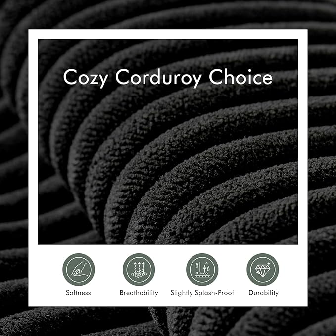 Boneless Sectional Cloud Couch Sofa for Living Room, 112" U-Shaped Modular Modern Lounge Sleeper Black Couches with Chaise, No Assemble, Cordury Compression Upholstered Sofas