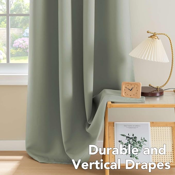 H.VERSAILTEX Room Darkening Curtains for Living Room Light Reducing Thermal Insulated Window Treatment Panels/Drapes Grommet Top 2 Panels Sea Grass - 52 x 84 Inches