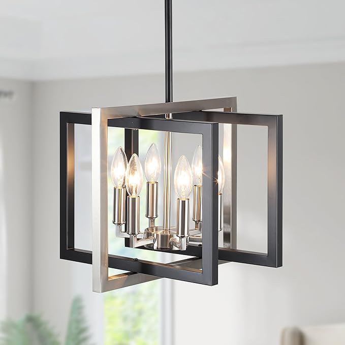 ANKYLHUA Black Nickel Chandelier,6-Lights Ceiling Light Fixture E12,Adjustable Hight Pendant Lights Kitchen Island,Chandeliers for Dining Room Bedroom,Entryway,Foyer
