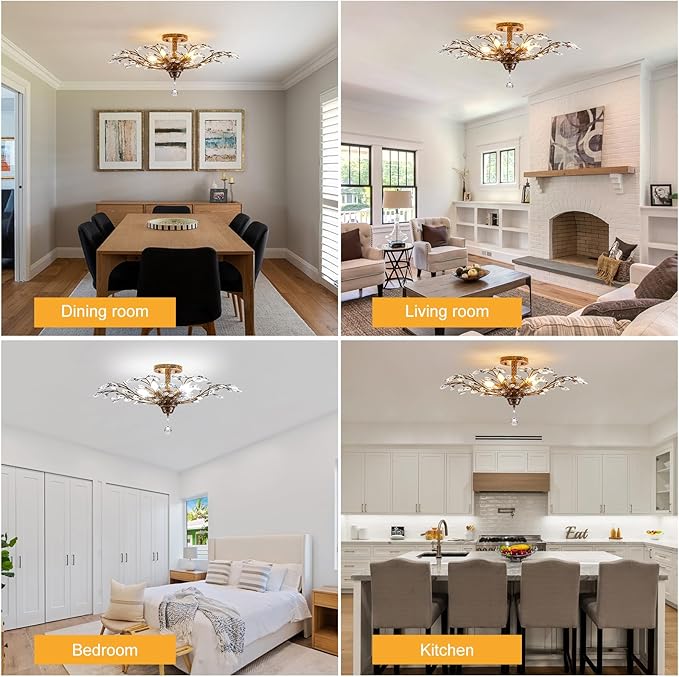 Ganeed Vintage Crystal Chandelier, Modern Bronze Branches Ceiling Light Fixture with 5-Light Heads for Farmhouse Living Room Dinning Room Kitchen Over Table Hallway